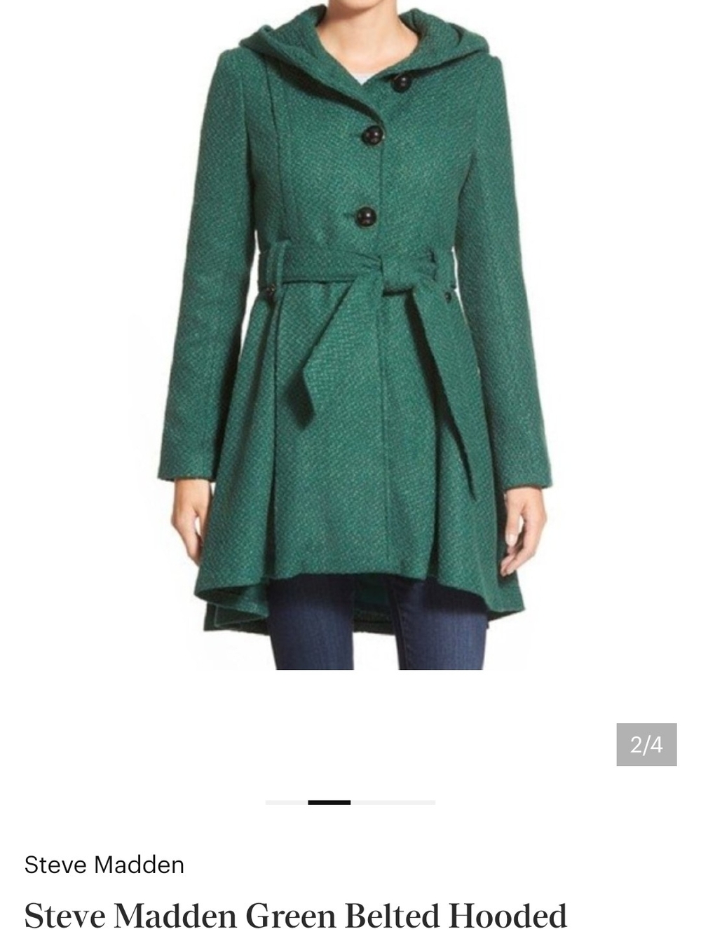 Whimsical Deep Green Hooded Coat, Size Medium